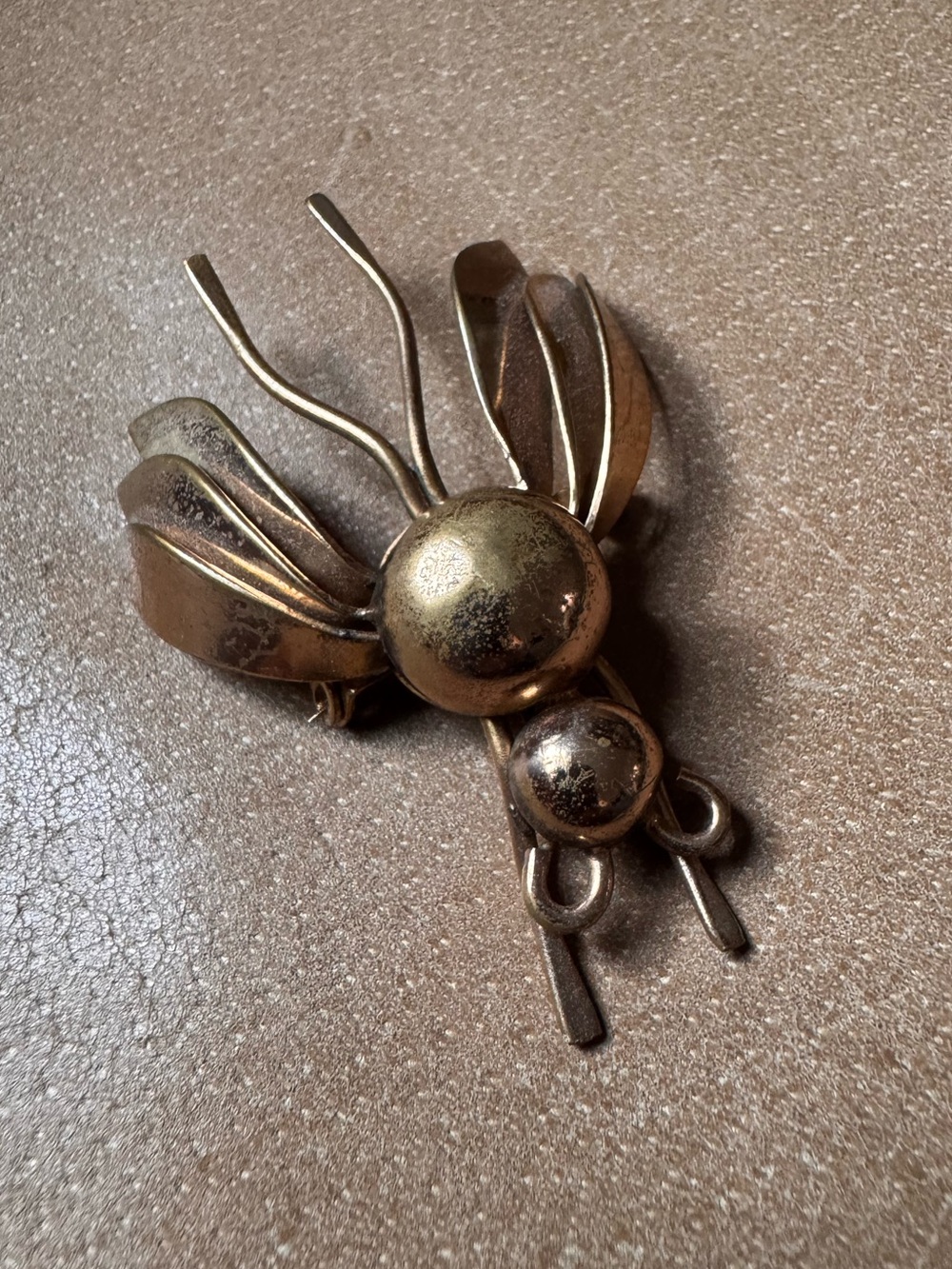 Vintage Gold Brass Flying Insect Brooch bug entomology bee pin animal adorn